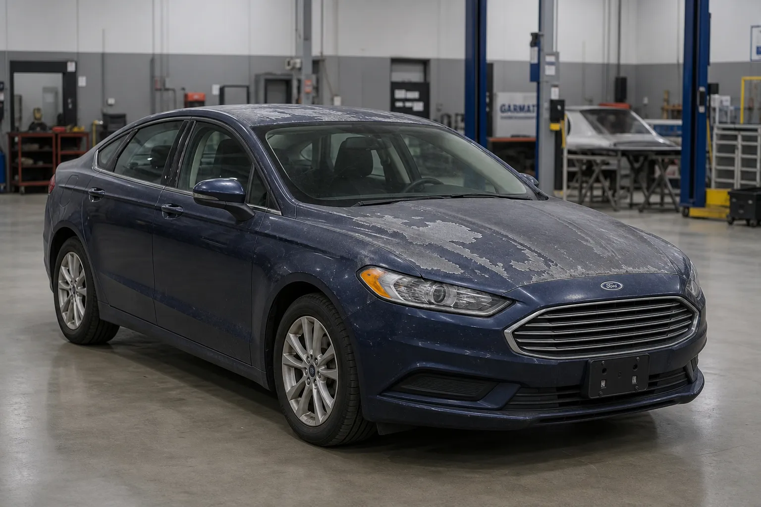 2019 Ford Fusion before repair, showing the collision damage